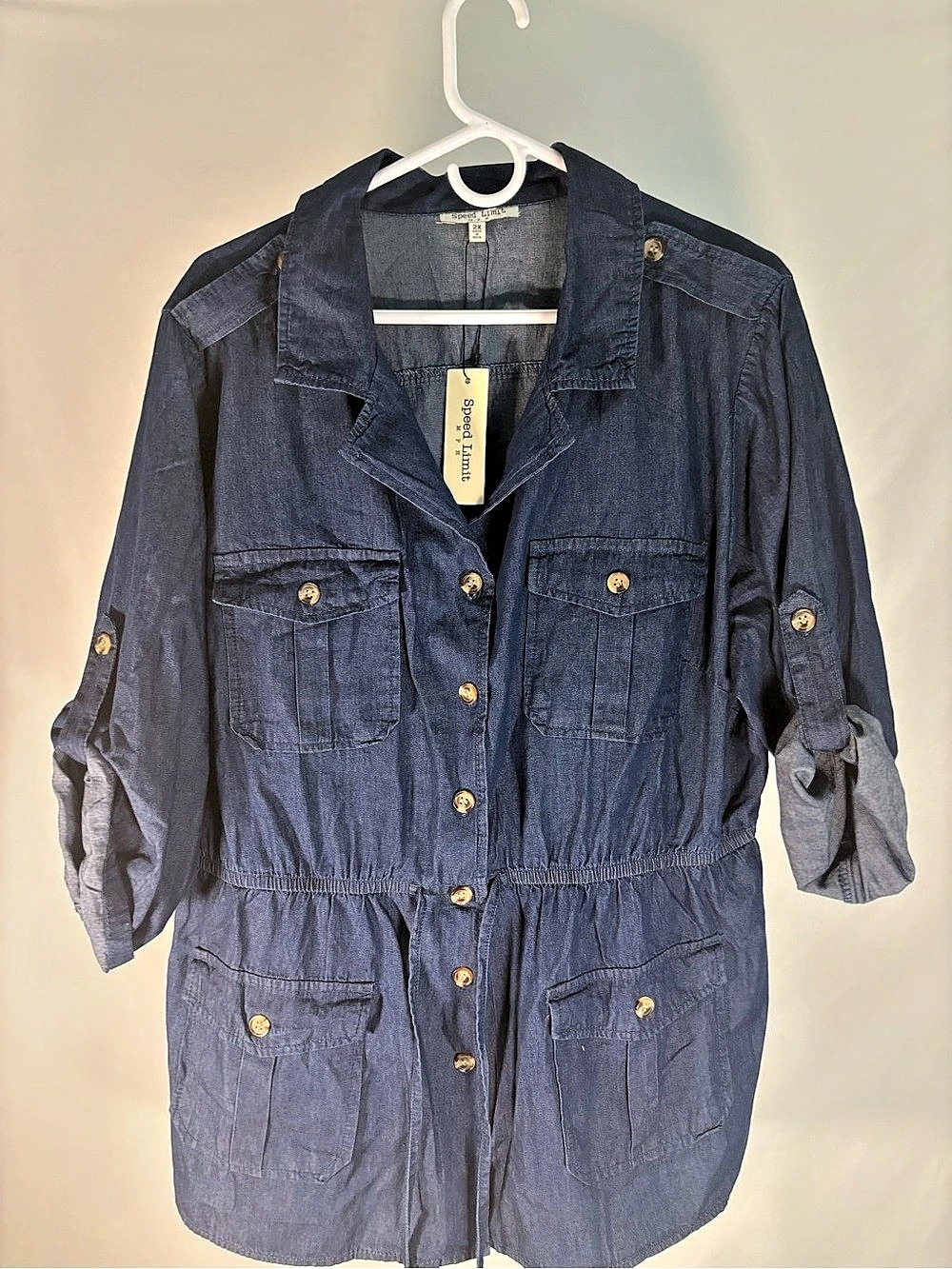 Speed Limit MFR Blue Utility Jacket with Gold-Tone Buttons